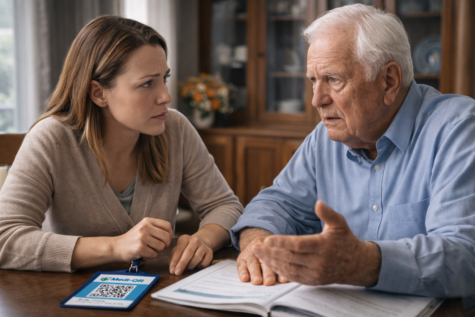 Caregiver discussing health planning with senior